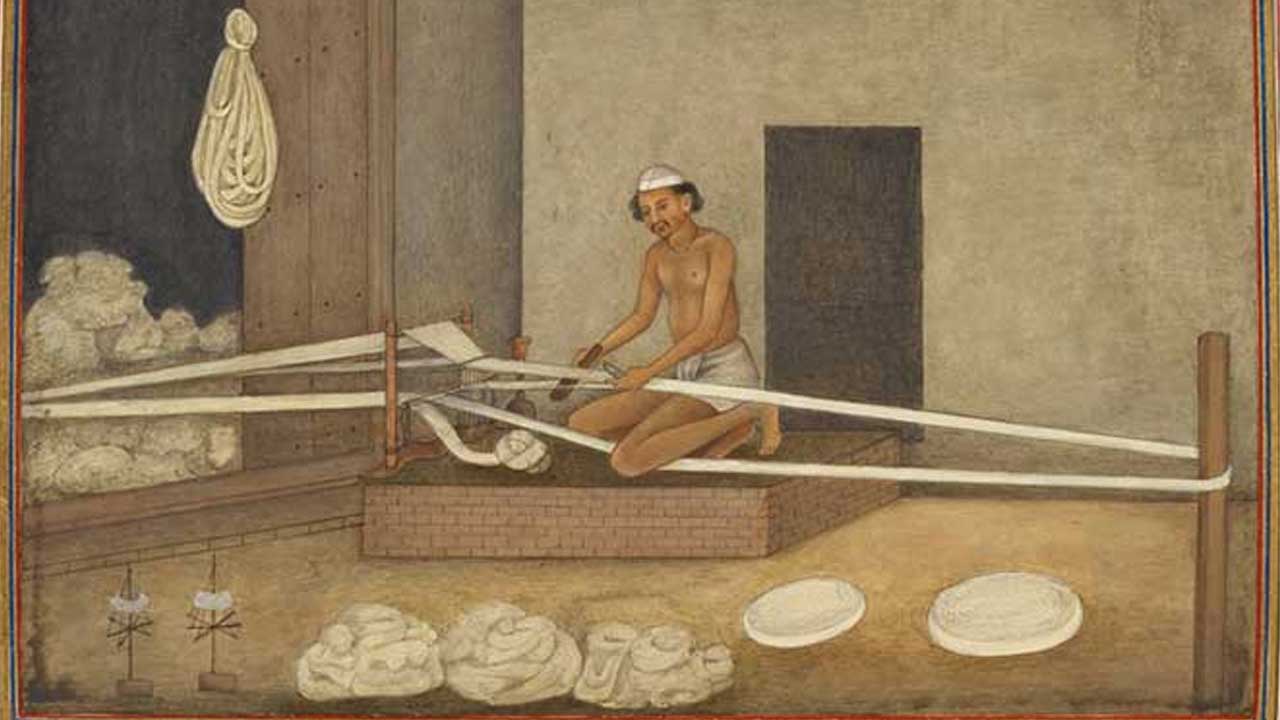 সুতা প্রস্তুতিতে ব্যস্ত জোলা ছবি: তাশরিহ আল আকওয়াম/ব্রিটিশ লাইব্রেরি